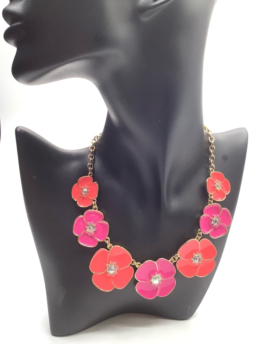 kate spade Gold-Tone Pink & Coral Floral Enamel Necklace